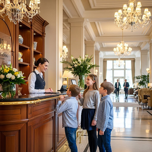 Kids at hotel reception